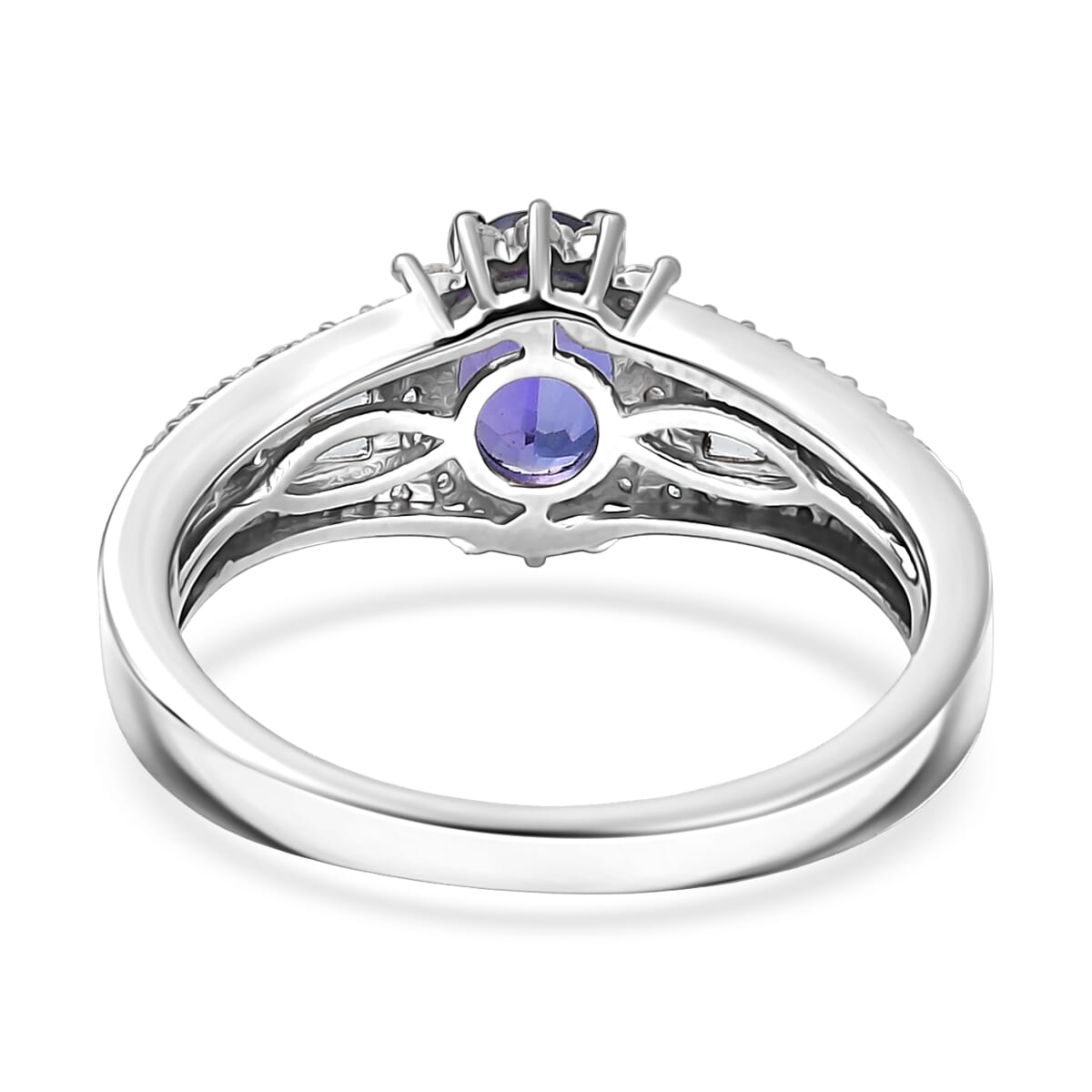 D'Joy AAA Tanzanite and White Zircon 1.50 ctw Starburst Ring in Rhodium Over Sterling Silver (Size 10.0) image number 4