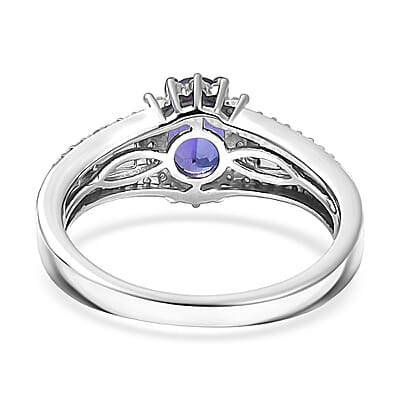 D'Joy AAA Tanzanite and White Zircon 1.50 ctw Starburst Ring in Rhodium Over Sterling Silver (Size 10.0)