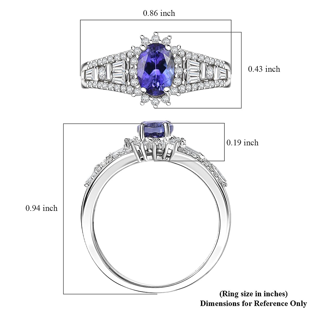 D'Joy AAA Tanzanite and White Zircon 1.50 ctw Starburst Ring in Rhodium Over Sterling Silver (Size 10.0)