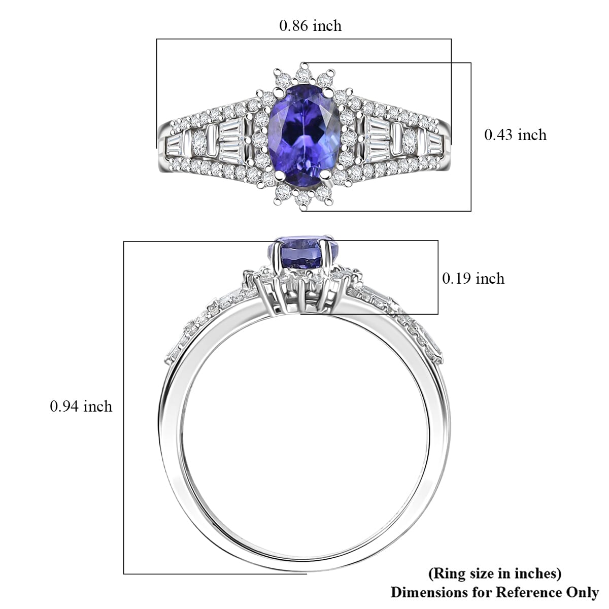 D'Joy AAA Tanzanite and White Zircon 1.50 ctw Starburst Ring in Rhodium Over Sterling Silver (Size 10.0) image number 5
