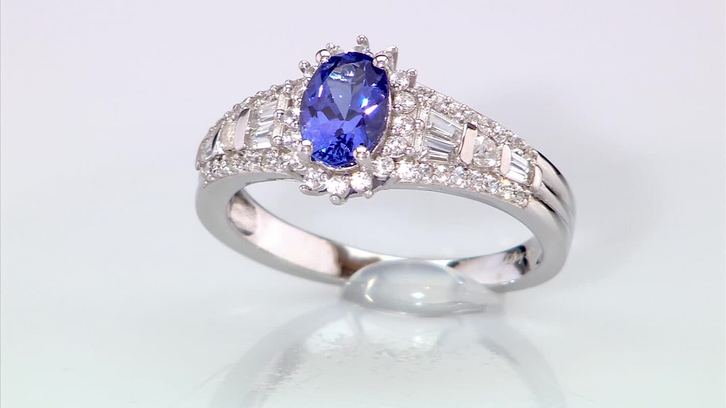 D'Joy AAA Tanzanite and White Zircon 1.50 ctw Starburst Ring in Rhodium Over Sterling Silver (Size 10.0)