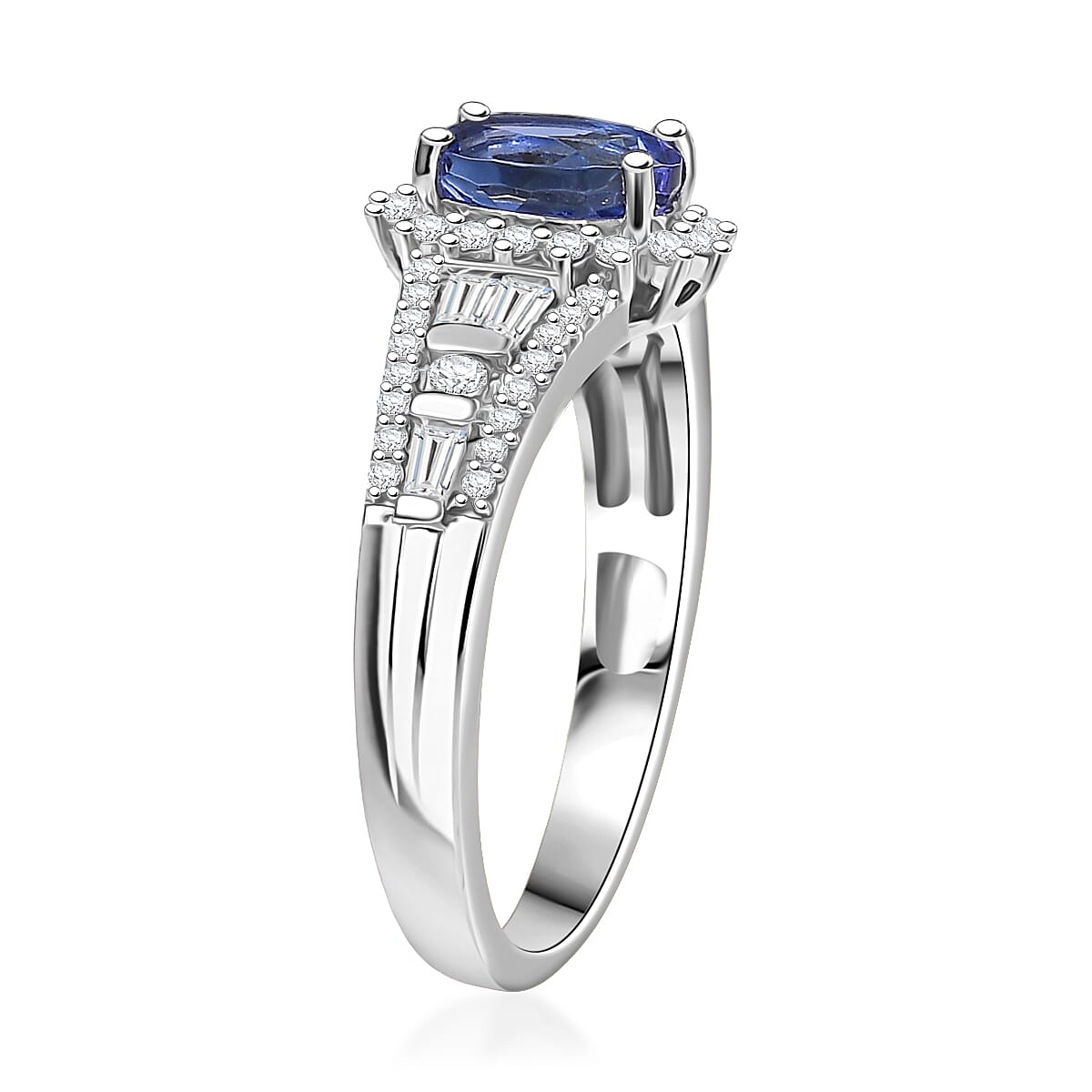 D'Joy AAA Tanzanite and White Zircon 1.50 ctw Starburst Ring in Rhodium Over Sterling Silver (Size 7.0) image number 3