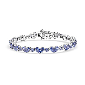 D'Joy Tanzanite 9.50 ctw Heart Bracelet in Rhodium Over Sterling Silv (8.00 In) 