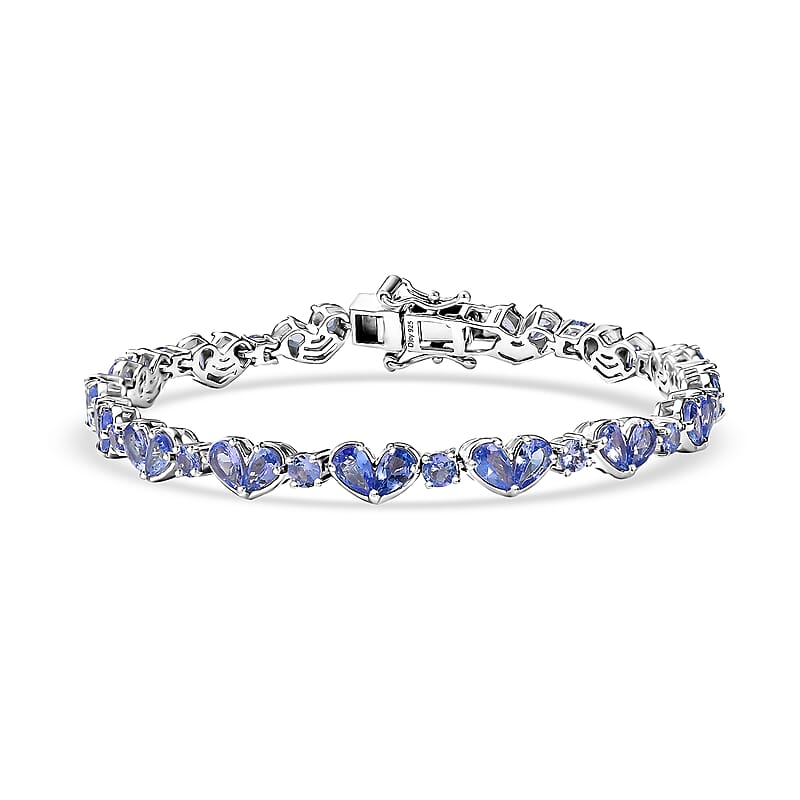 D'Joy Tanzanite 9.50 ctw Heart Bracelet in Rhodium Over Sterling Silv (8.00 In) 