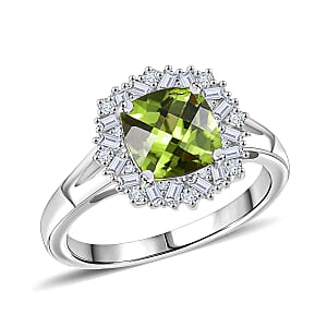 D'Joy Hebei Peridot and Moissanite 1.90 ctw Lime Blossom Ring in Rhodium Over Sterling Silver (Size 10.0)