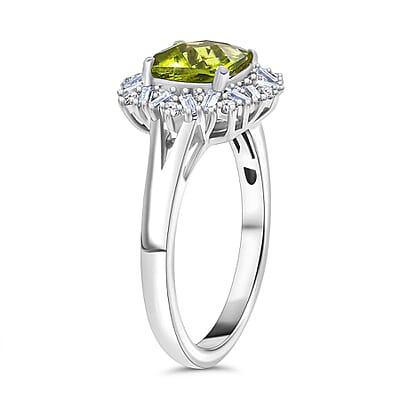 D'Joy Hebei Peridot and Moissanite 1.90 ctw Lime Blossom Ring in Rhodium Over Sterling Silver (Size 10.0)