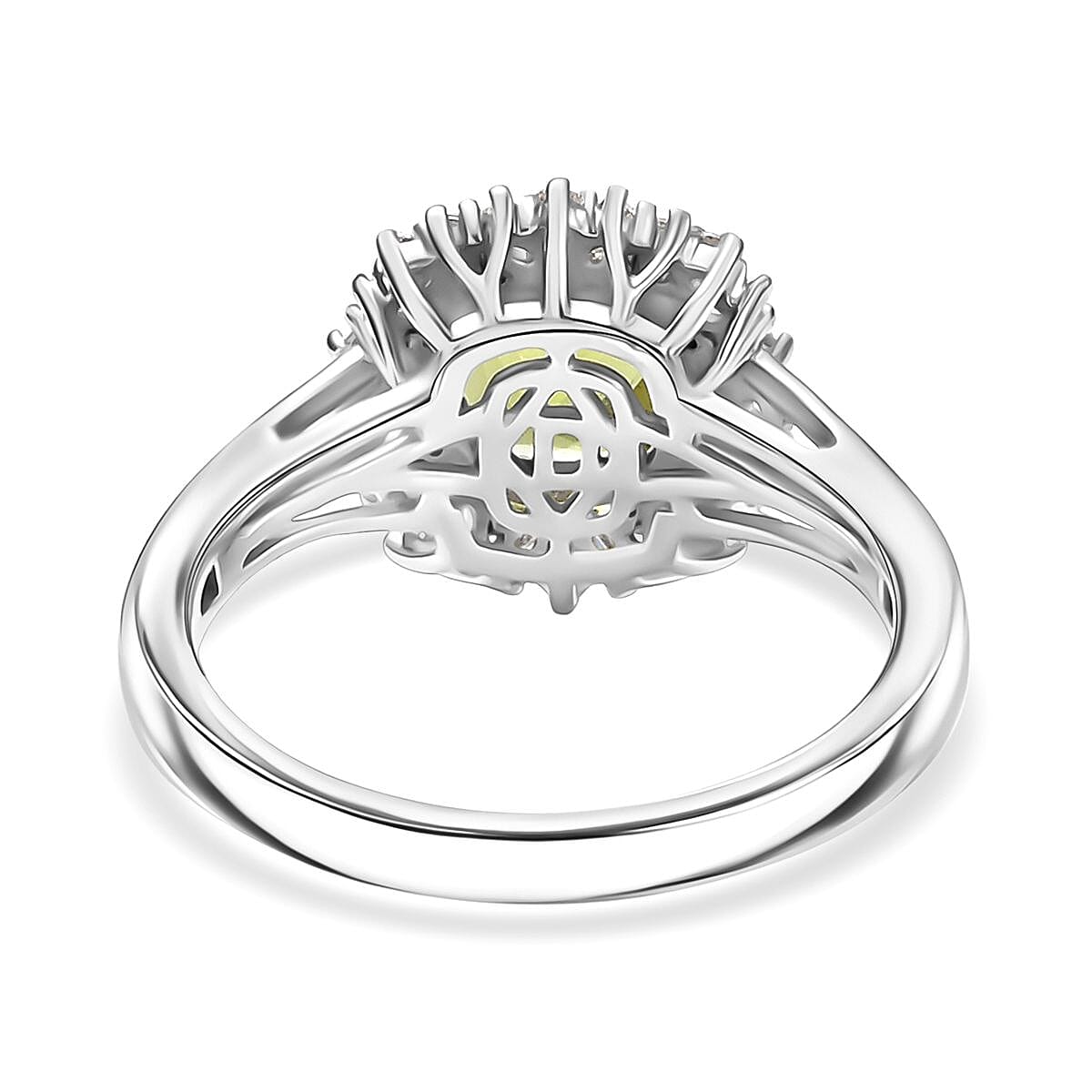 D'Joy Hebei Peridot and Moissanite 1.90 ctw Lime Blossom Ring in Rhodium Over Sterling Silver (Size 10.0) image number 4