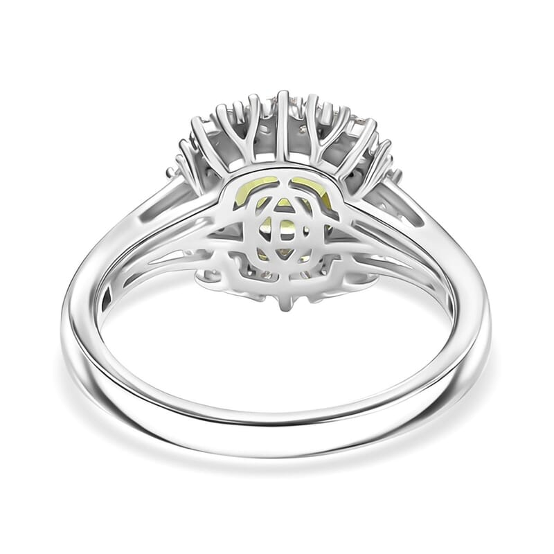 D'Joy Hebei Peridot and Moissanite 1.90 ctw Lime Blossom Ring in Rhodium Over Sterling Silver (Size 10.0)