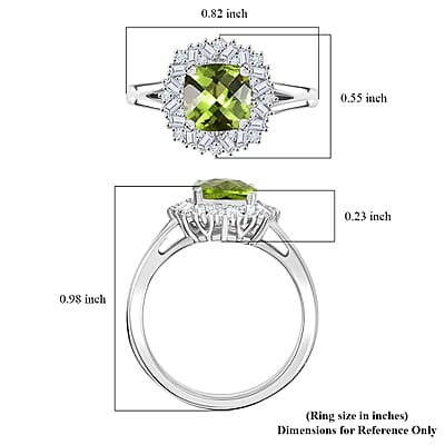 D'Joy Hebei Peridot and Moissanite 1.90 ctw Lime Blossom Ring in Rhodium Over Sterling Silver (Size 10.0)