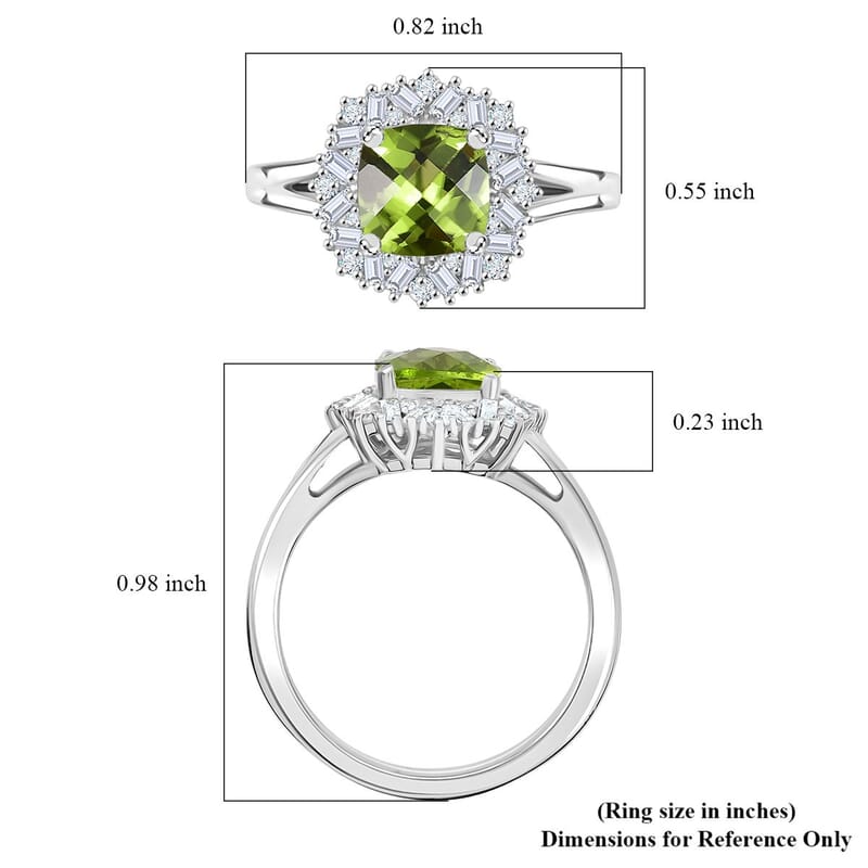 D'Joy Hebei Peridot and Moissanite 1.90 ctw Lime Blossom Ring in Rhodium Over Sterling Silver (Size 10.0)