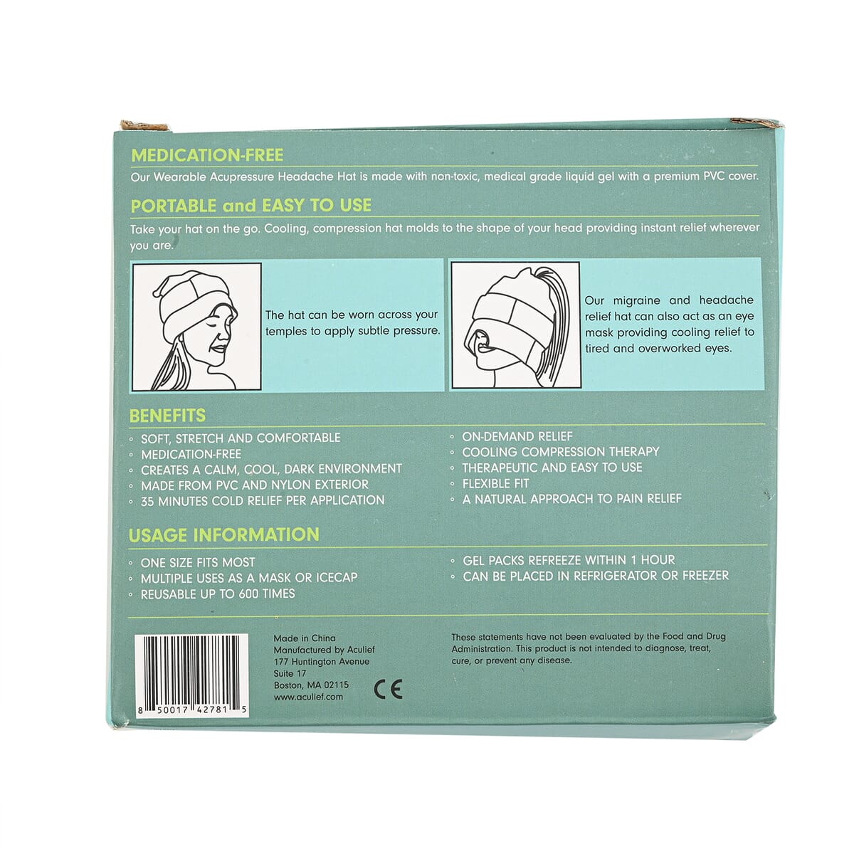 Aculief Wearable Acupressure Headache & Migraine Relief Hat- Teal image number 1