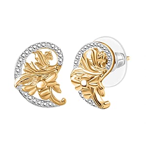 EverTrue White Diamond Leaves Earrings in 18K YG Plated and Platinum Bond