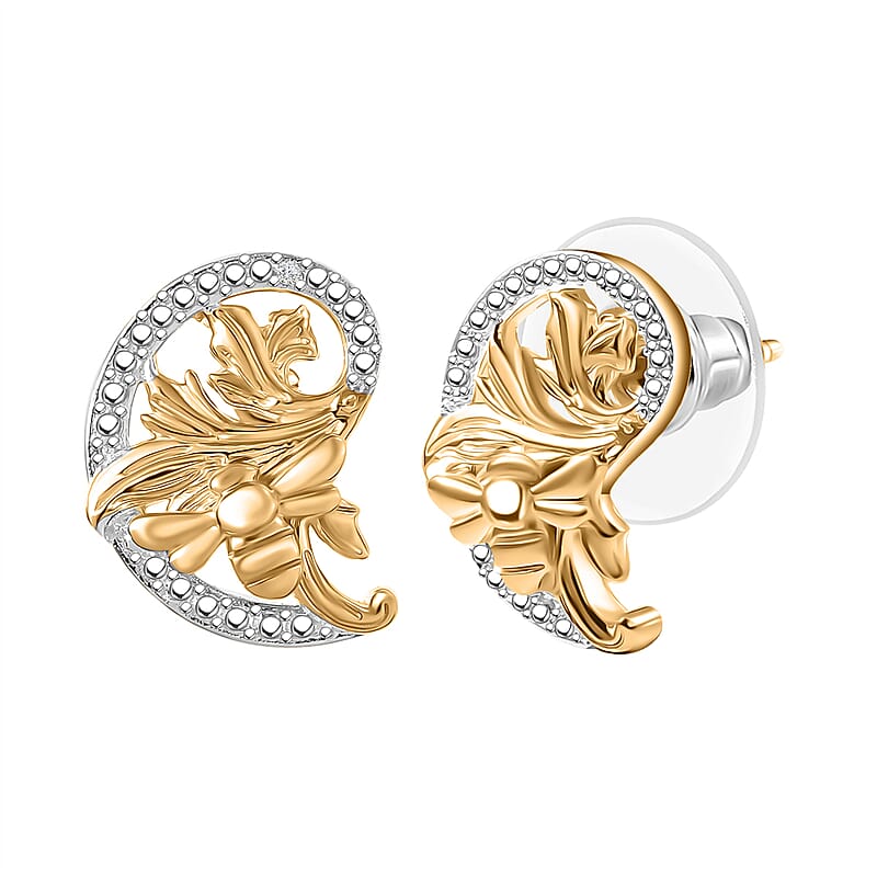EverTrue White Diamond Leaves Earrings in 18K YG Plated and Platinum Bond