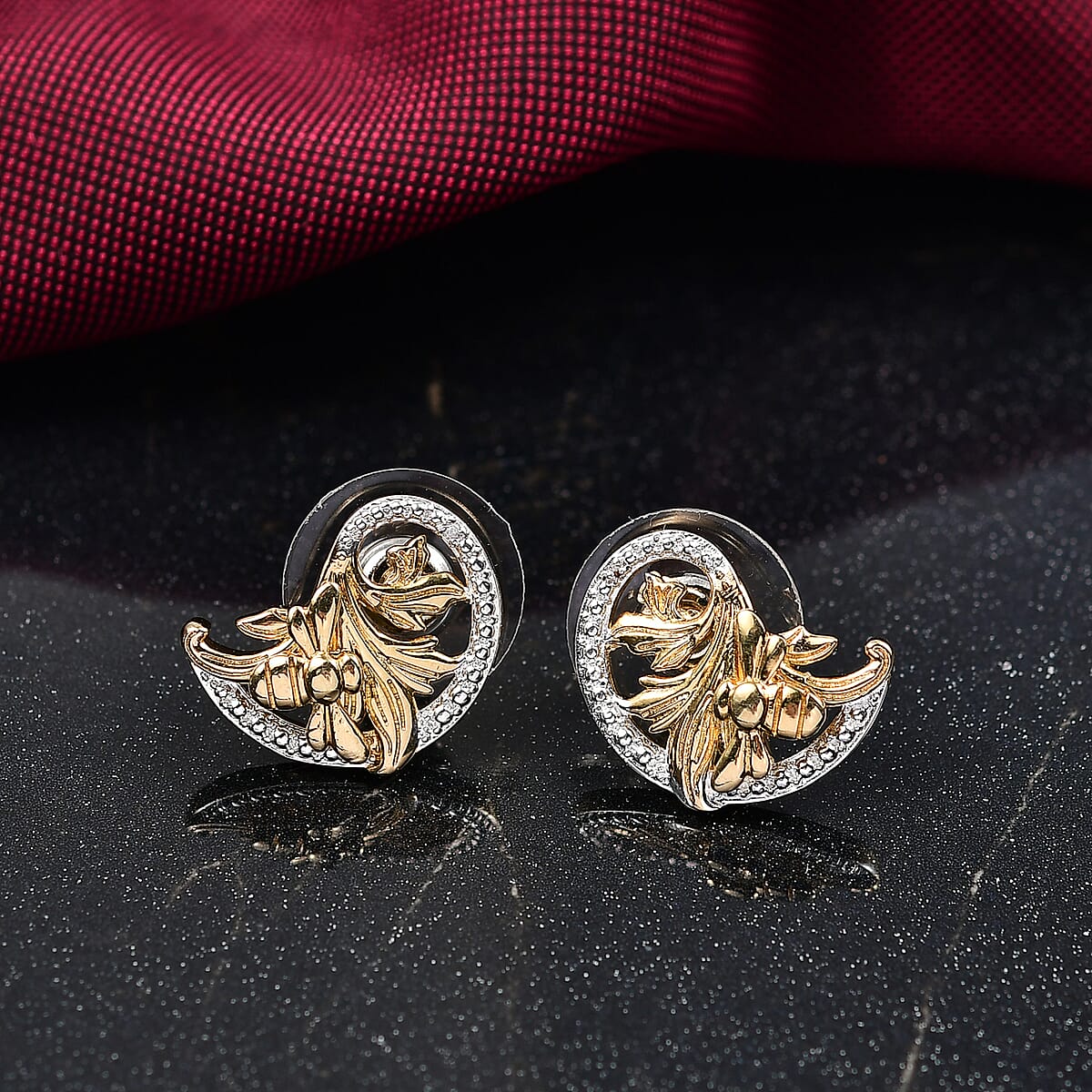 EverTrue White Diamond Leaves Earrings in 18K YG Plated and Platinum Bond image number 1
