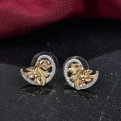 EverTrue White Diamond Leaves Earrings in 18K YG Plated and Platinum Bond