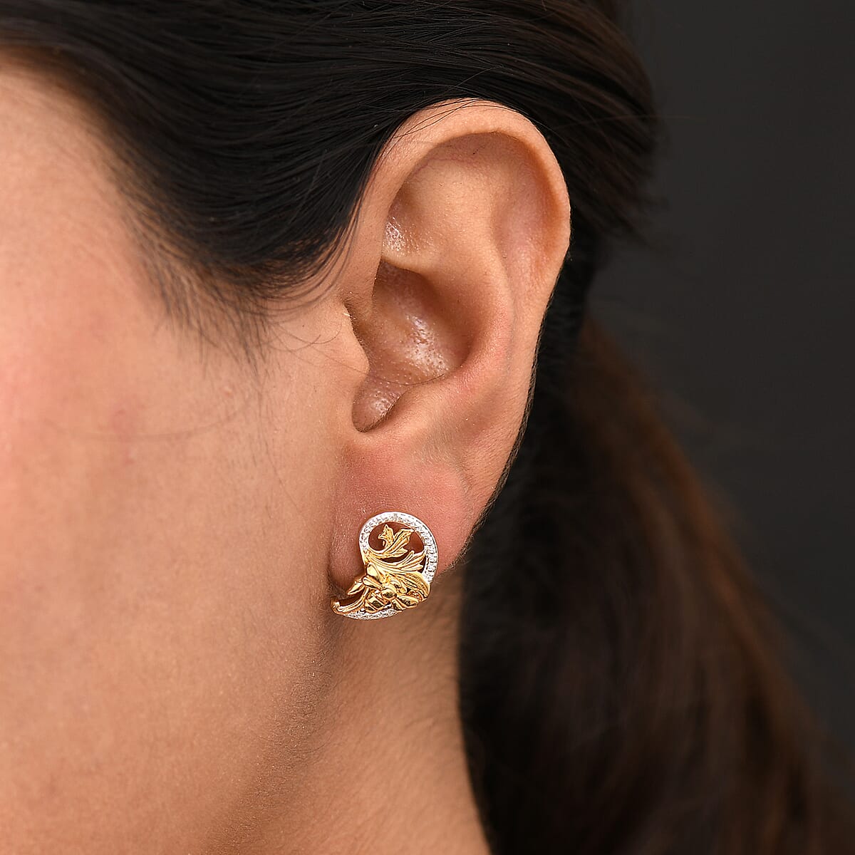 EverTrue White Diamond Leaves Earrings in 18K YG Plated and Platinum Bond image number 2