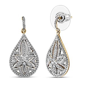 EverTrue White Diamond Accent Floral Earrings in 18K YG Plated and Platinum Bond