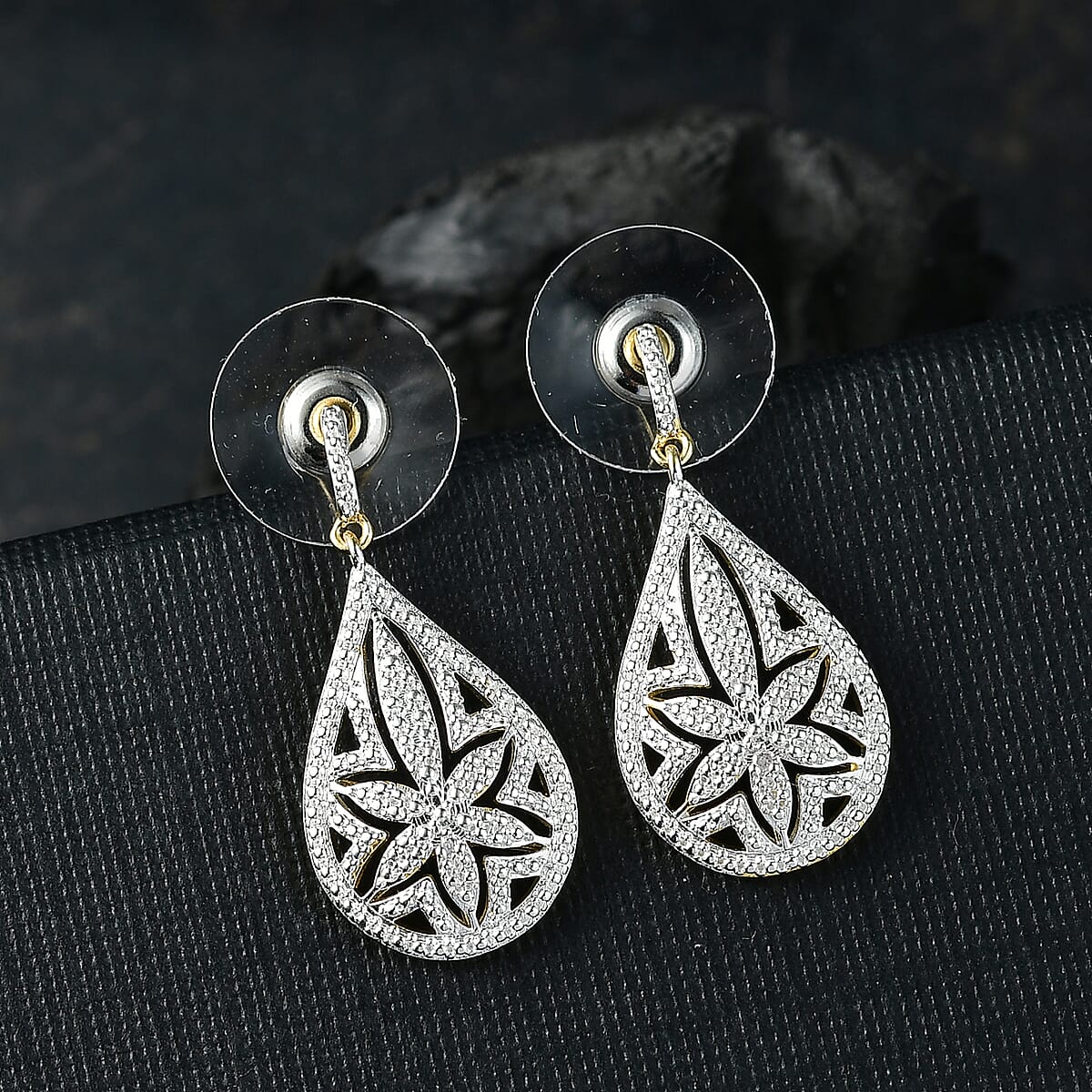 EverTrue White Diamond Accent Floral Earrings in 18K YG Plated and Platinum Bond image number 1