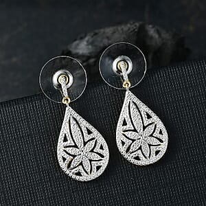 EverTrue White Diamond Accent Floral Earrings in 18K YG Plated and Platinum Bond