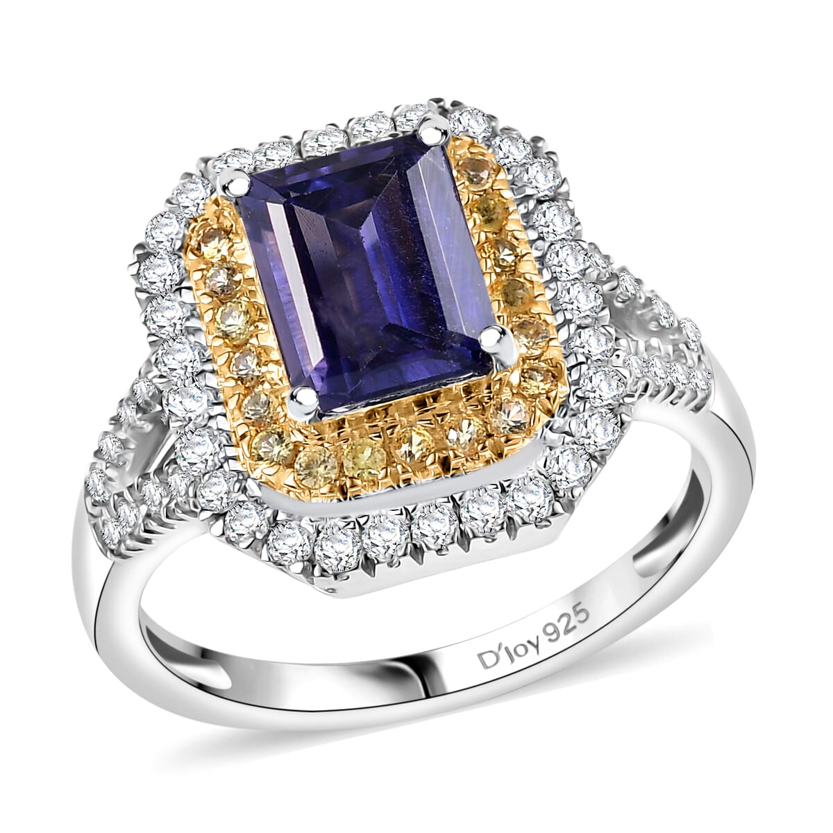 D'Joy Catalina Iolite and Multi Gemstone 2.00 ctw Solar Halo Ring in Rhodium Over Sterling Silver (Size 10.0) image number 0
