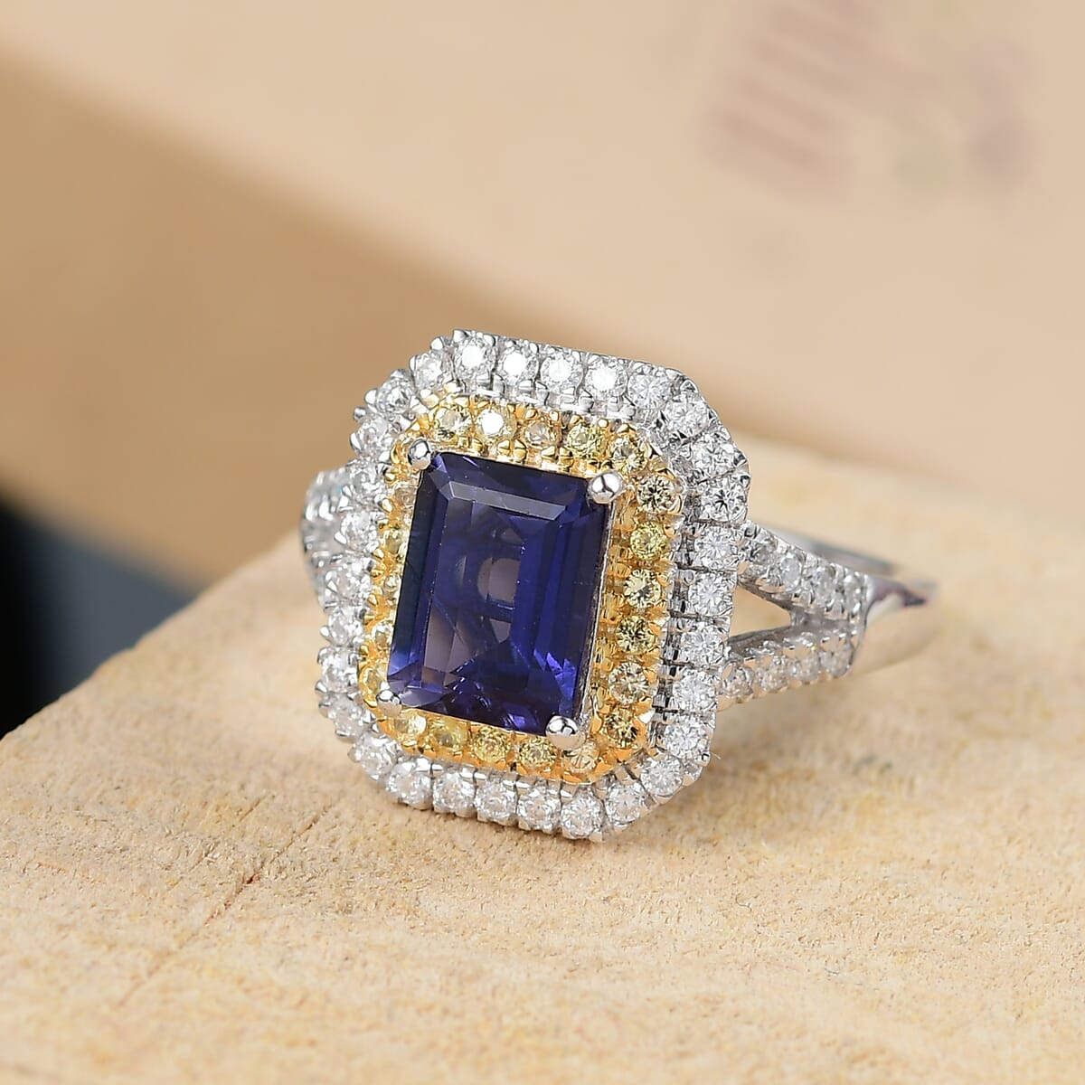D'Joy Catalina Iolite and Multi Gemstone 2.00 ctw Solar Halo Ring in Rhodium Over Sterling Silver (Size 10.0) image number 1