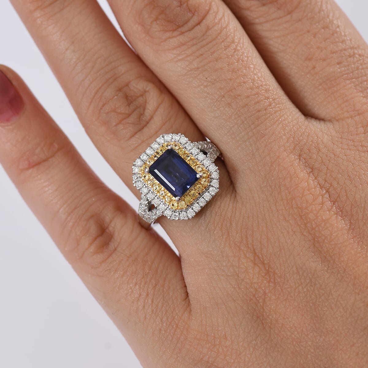 D'Joy Catalina Iolite and Multi Gemstone 2.00 ctw Solar Halo Ring in Rhodium Over Sterling Silver (Size 10.0) image number 2