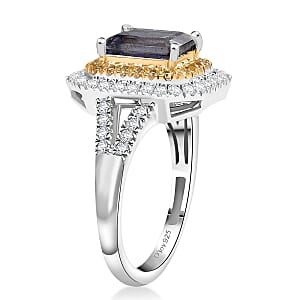 D'Joy Catalina Iolite and Multi Gemstone 2.00 ctw Solar Halo Ring in Rhodium Over Sterling Silver (Size 10.0)