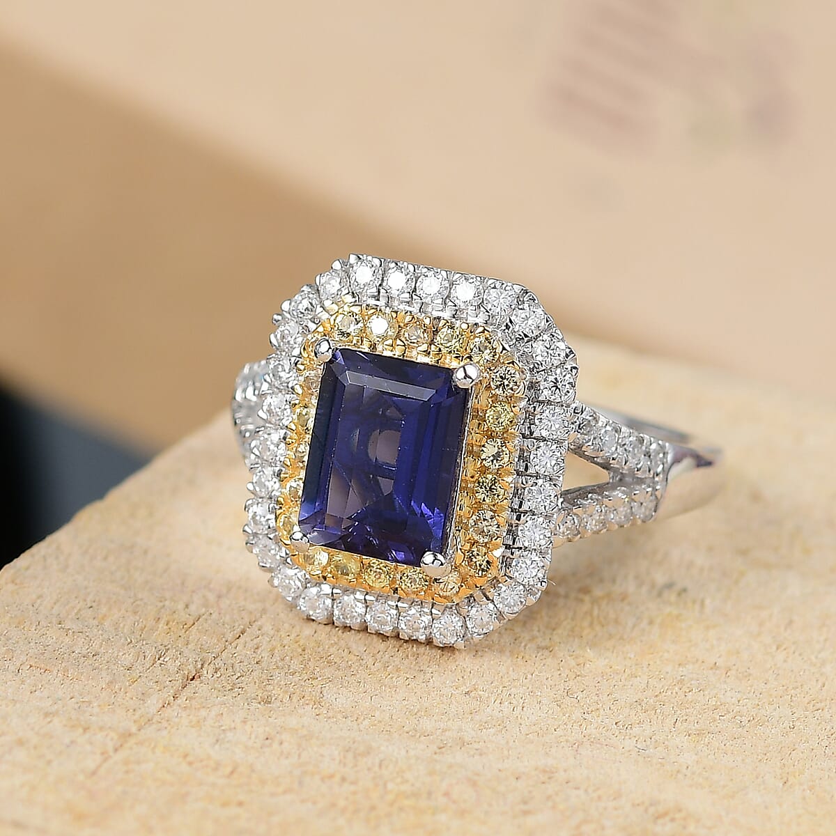 D'Joy Catalina Iolite and Multi Gemstone 2.00 ctw Solar Halo Ring in Rhodium Over Sterling Silver (Size 8.0) image number 1