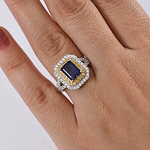 D'Joy Catalina Iolite and Multi Gemstone 2.00 ctw Solar Halo Ring in Rhodium Over Sterling Silver (Size 8.0)