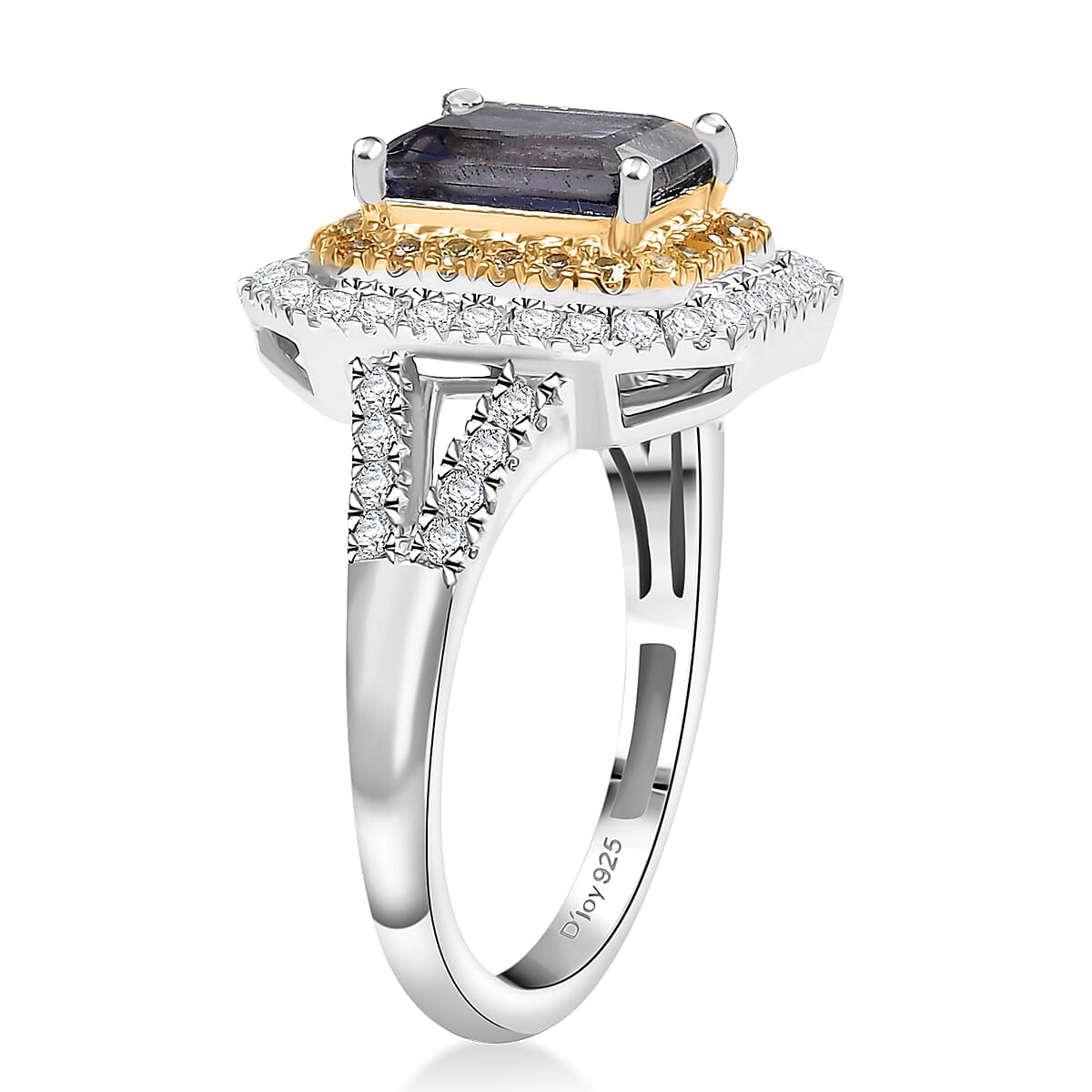 D'Joy Catalina Iolite and Multi Gemstone 2.00 ctw Solar Halo Ring in Rhodium Over Sterling Silver (Size 8.0) image number 3