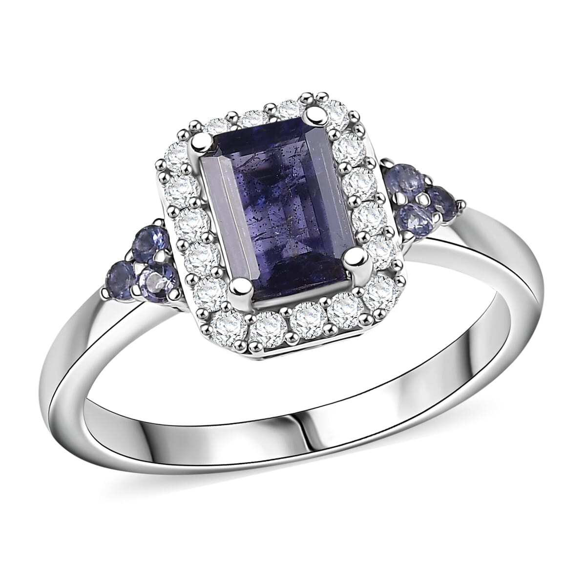 D'Joy Catalina Iolite and White Zircon 1.30 ctw Nebula Glow Ring in Rhodium Over Sterling Silver (Size 10.0) image number 0