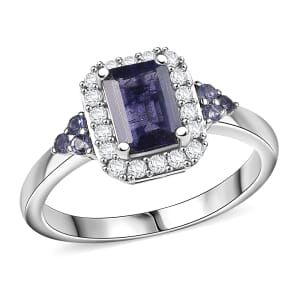 D'Joy Catalina Iolite and White Zircon 1.30 ctw Nebula Glow Ring in Rhodium Over Sterling Silver (Size 10.0)