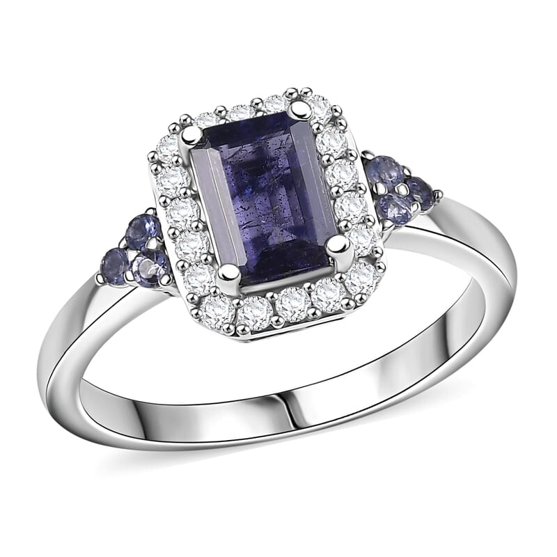 D'Joy Catalina Iolite and White Zircon 1.30 ctw Nebula Glow Ring in Rhodium Over Sterling Silver (Size 10.0)