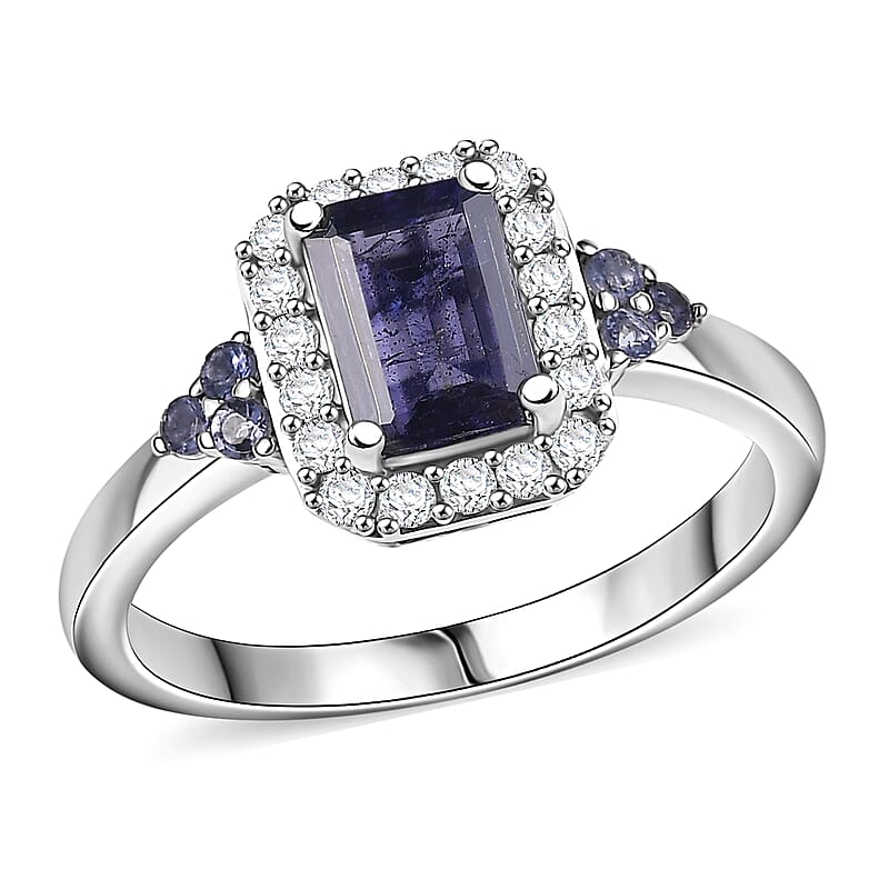 D'Joy Catalina Iolite and White Zircon 1.30 ctw Nebula Glow Ring in Rhodium Over Sterling Silver (Size 10.0)