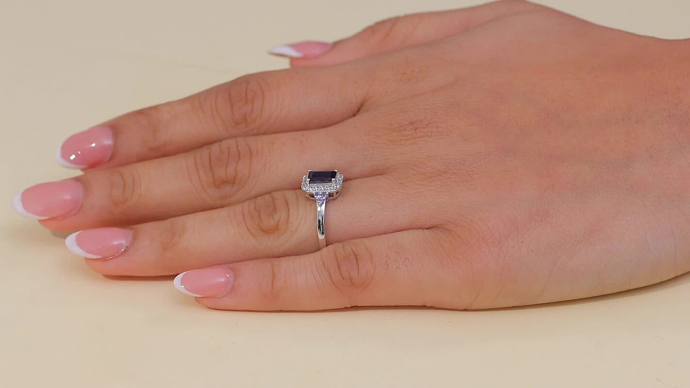 D'Joy Catalina Iolite and White Zircon 1.30 ctw Ring in Rhodium Over Sterling Silver (Size 10.0) (Del. in 10-12 Days)