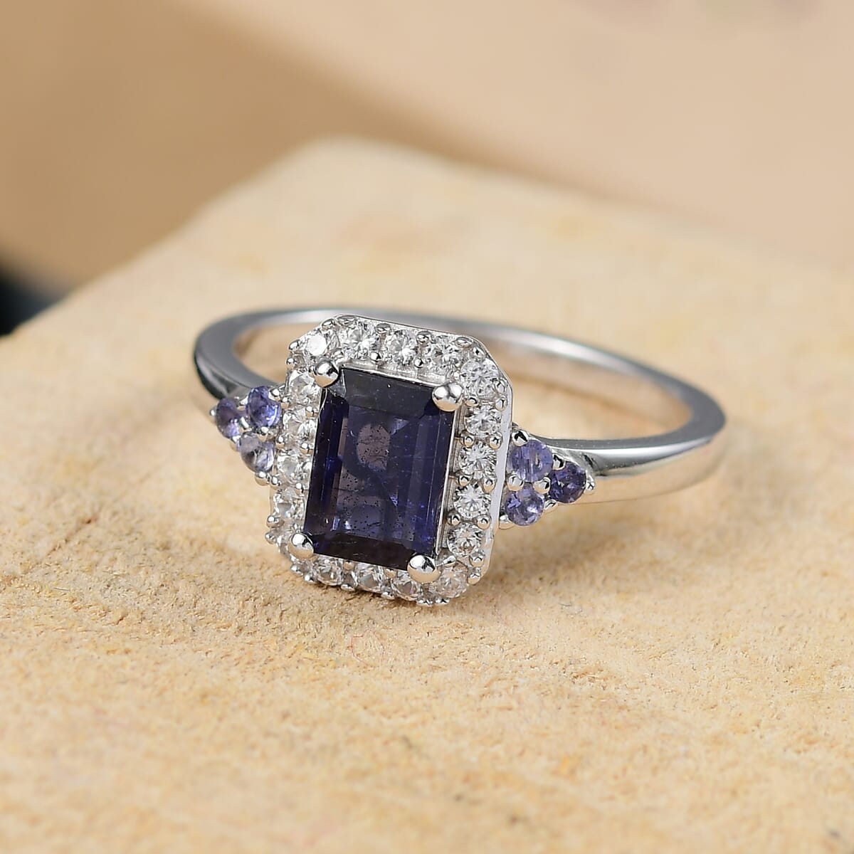 D'Joy Catalina Iolite and White Zircon 1.30 ctw Nebula Glow Ring in Rhodium Over Sterling Silver (Size 10.0) image number 1