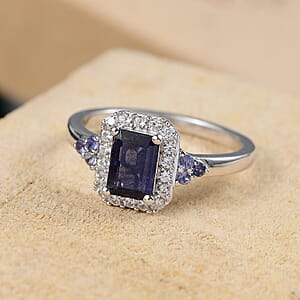 D'Joy Catalina Iolite and White Zircon 1.30 ctw Nebula Glow Ring in Rhodium Over Sterling Silver (Size 10.0)