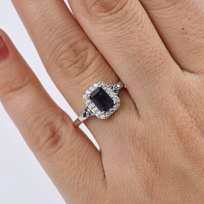 D'Joy Catalina Iolite and White Zircon 1.30 ctw Nebula Glow Ring in Rhodium Over Sterling Silver (Size 10.0)