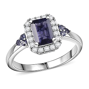 D'Joy Catalina Iolite and White Zircon 1.30 ctw Nebula Glow Ring in Rhodium Over Sterling Silver (Size 5.0)