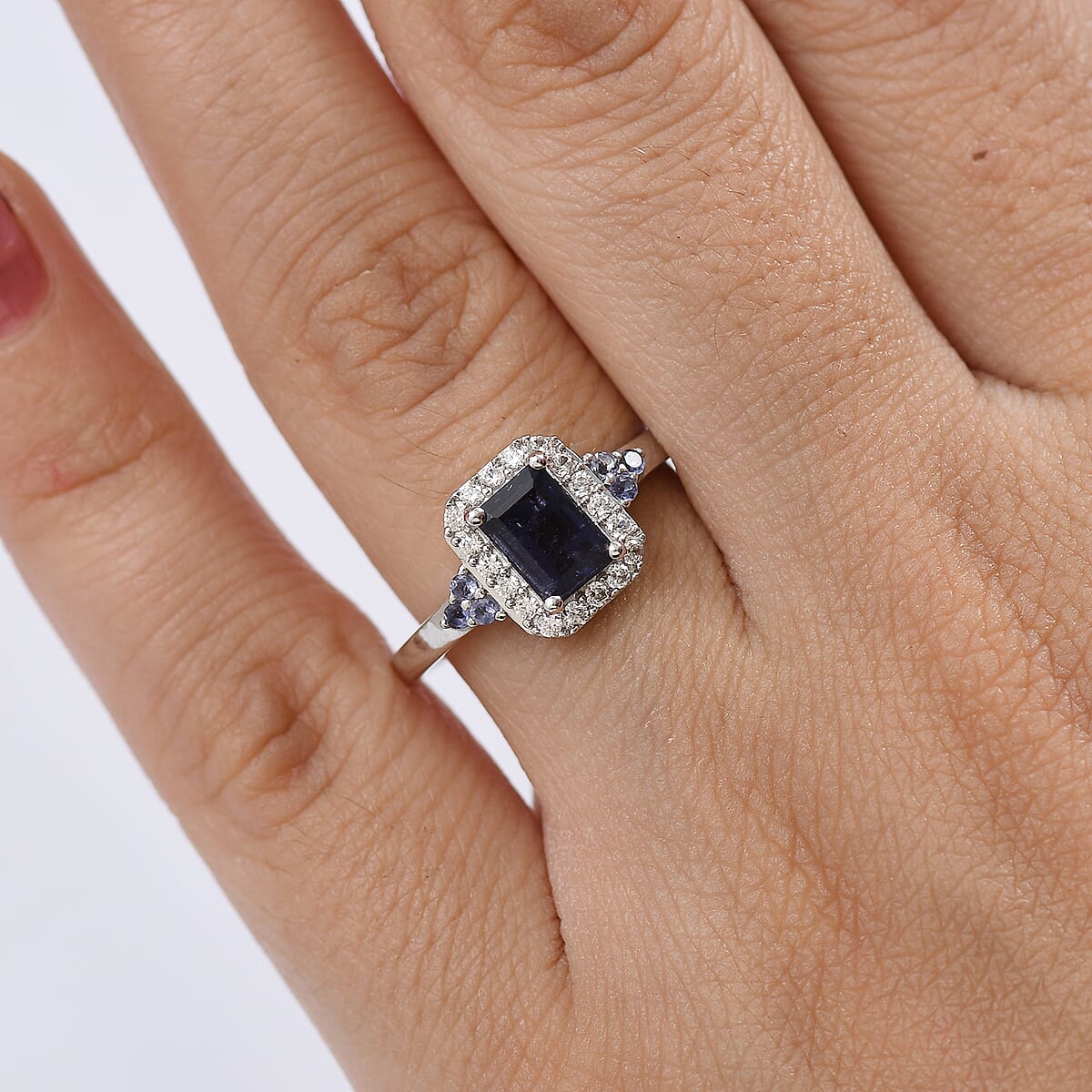 D'Joy Catalina Iolite and White Zircon 1.30 ctw Nebula Glow Ring in Rhodium Over Sterling Silver (Size 5.0) image number 2