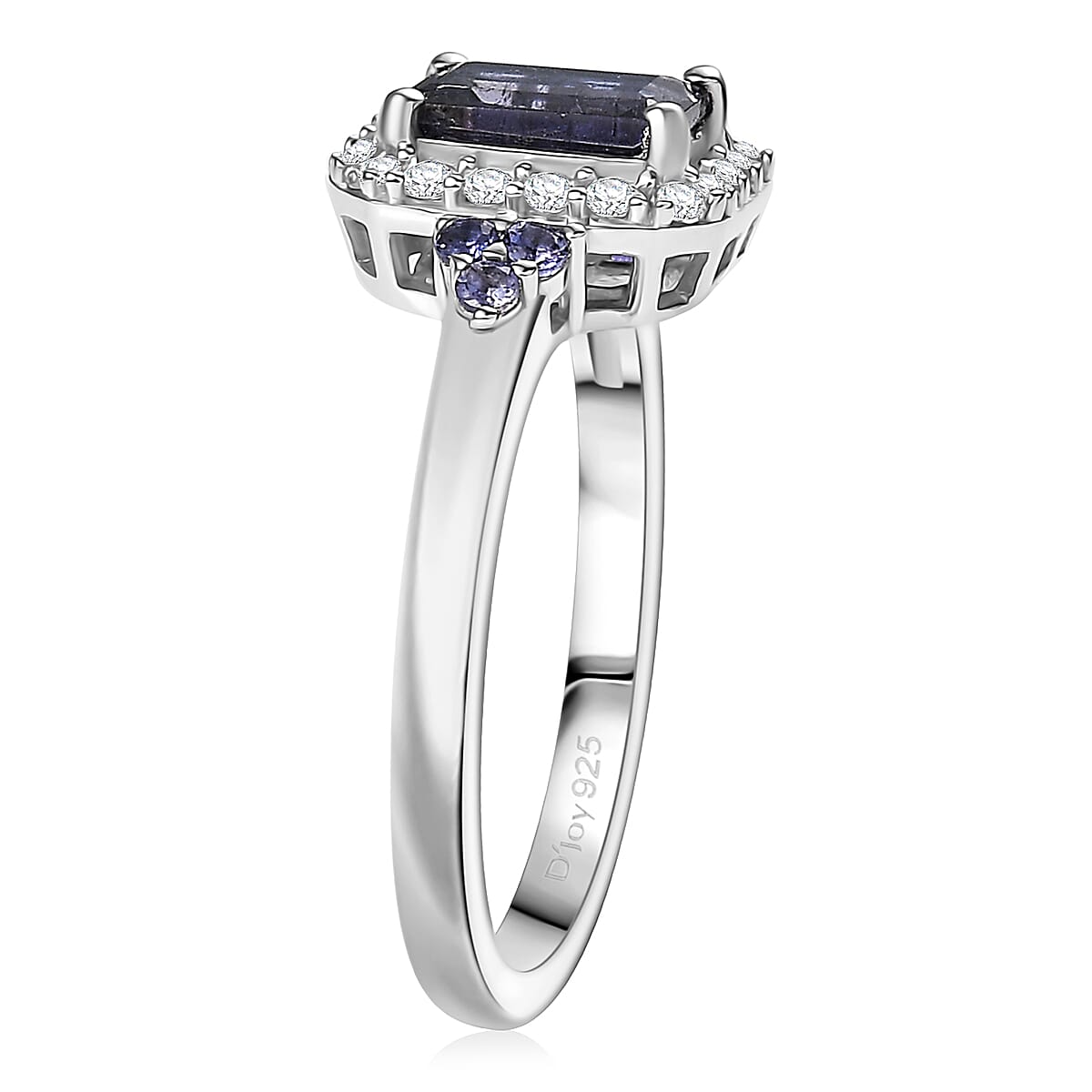 D'Joy Catalina Iolite and White Zircon 1.30 ctw Nebula Glow Ring in Rhodium Over Sterling Silver (Size 5.0) image number 3