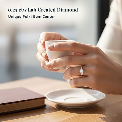 Lab Grown Polki Diamond Ring in Sterling Silver 0.25 ctw (Size 10.0)