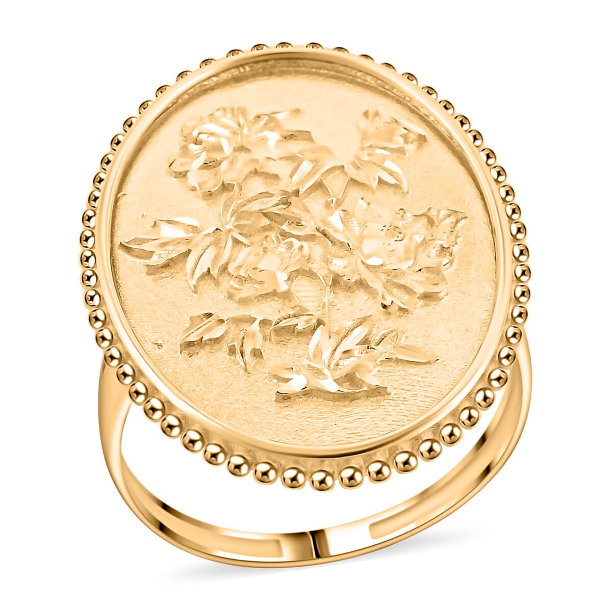 Doorbuster Italian 10K Yellow Gold  Floral Potrait Ring (Size 7.0) 2.67 Grams image number 0