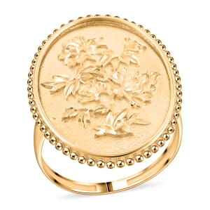 Doorbuster Italian 10K Yellow Gold  Floral Potrait Ring (Size 7.0) 2.67 Grams