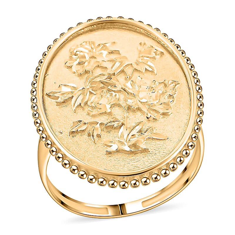 Italian Floral Potrait Ring in 10K Yellow Gold (Size 7.0) 2.67 Grams