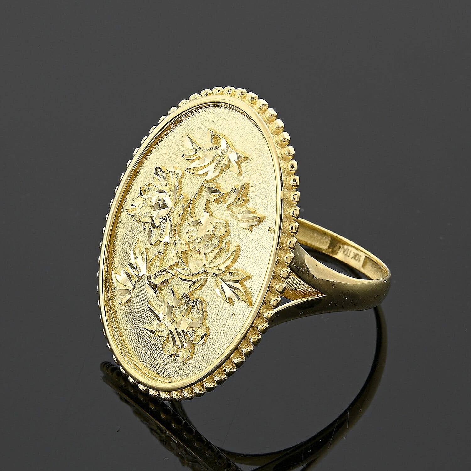 Italian Floral Potrait Ring in 10K Yellow Gold (Size 7.0) 2.67 Grams