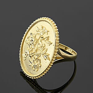 Italian Floral Potrait Ring in 10K Yellow Gold (Size 7.0) 2.67 Grams