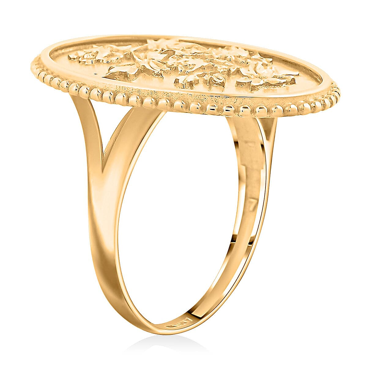 Italian Floral Potrait Ring in 10K Yellow Gold (Size 7.0) 2.67 Grams