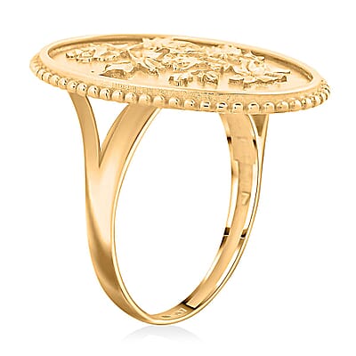 Italian Floral Potrait Ring in 10K Yellow Gold (Size 7.0) 2.67 Grams