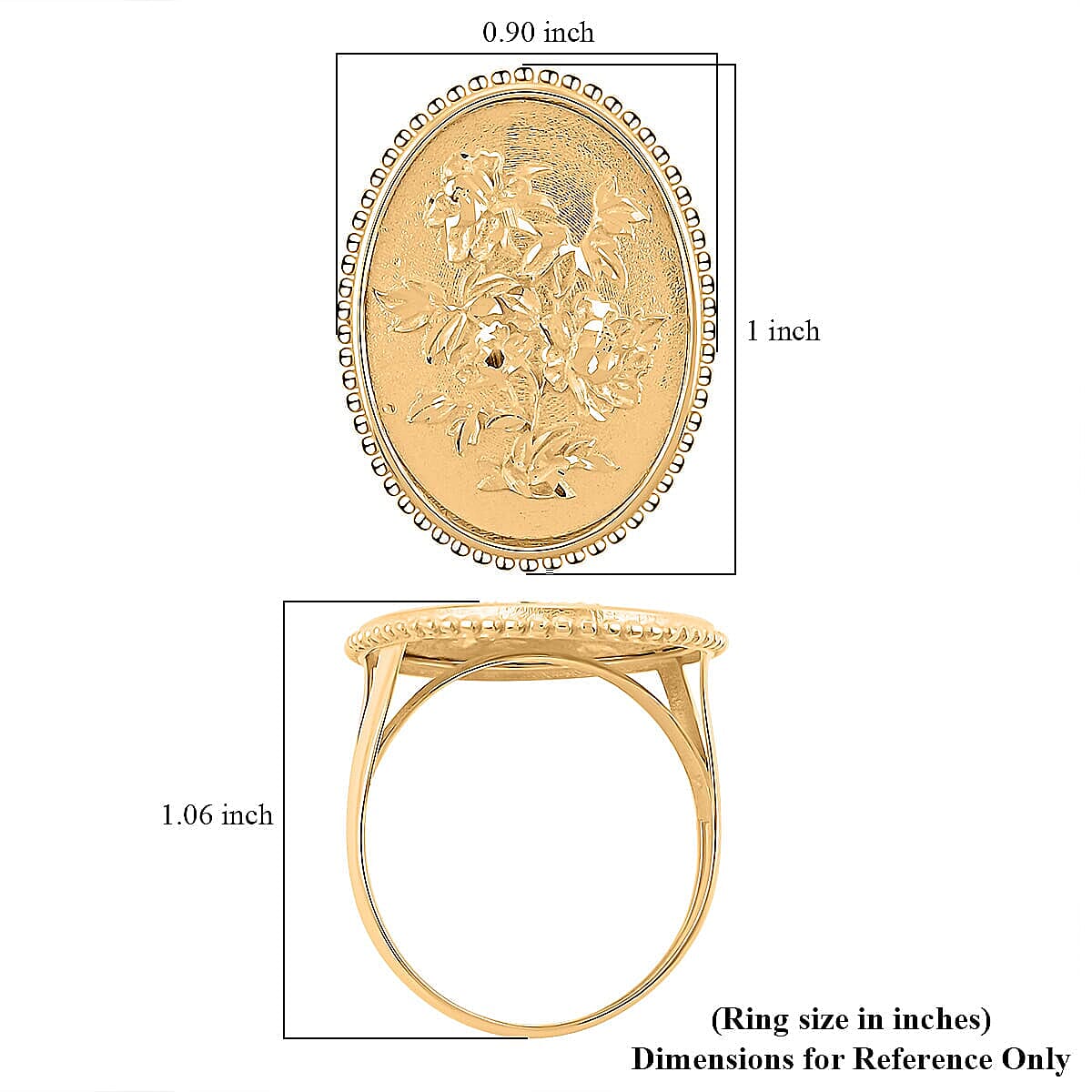 Italian Floral Potrait Ring in 10K Yellow Gold (Size 7.0) 2.67 Grams